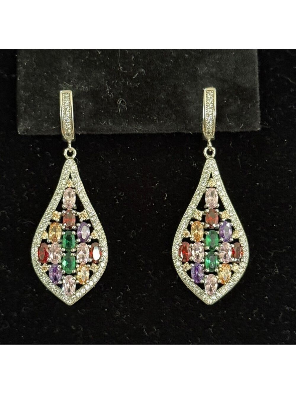 Sam & Co Sterling Silver 925 Multi Colored Crystal Earrings